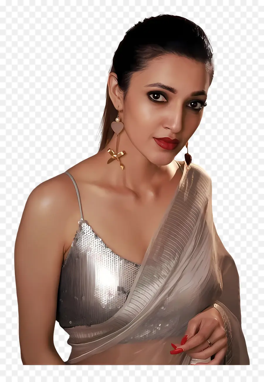 Neha Shetty，ผู้หญิงใน Silver Saree PNG