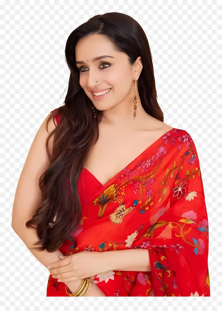 Shraddha Kapoor，ผู้หญิงในชุดดอกไม้สีแดง PNG