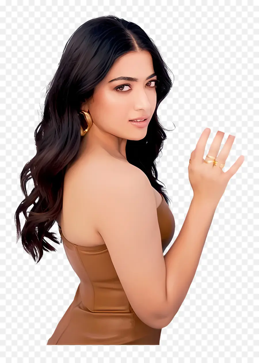 Rashmika Mandana，ชุดสีน้ำตาล PNG