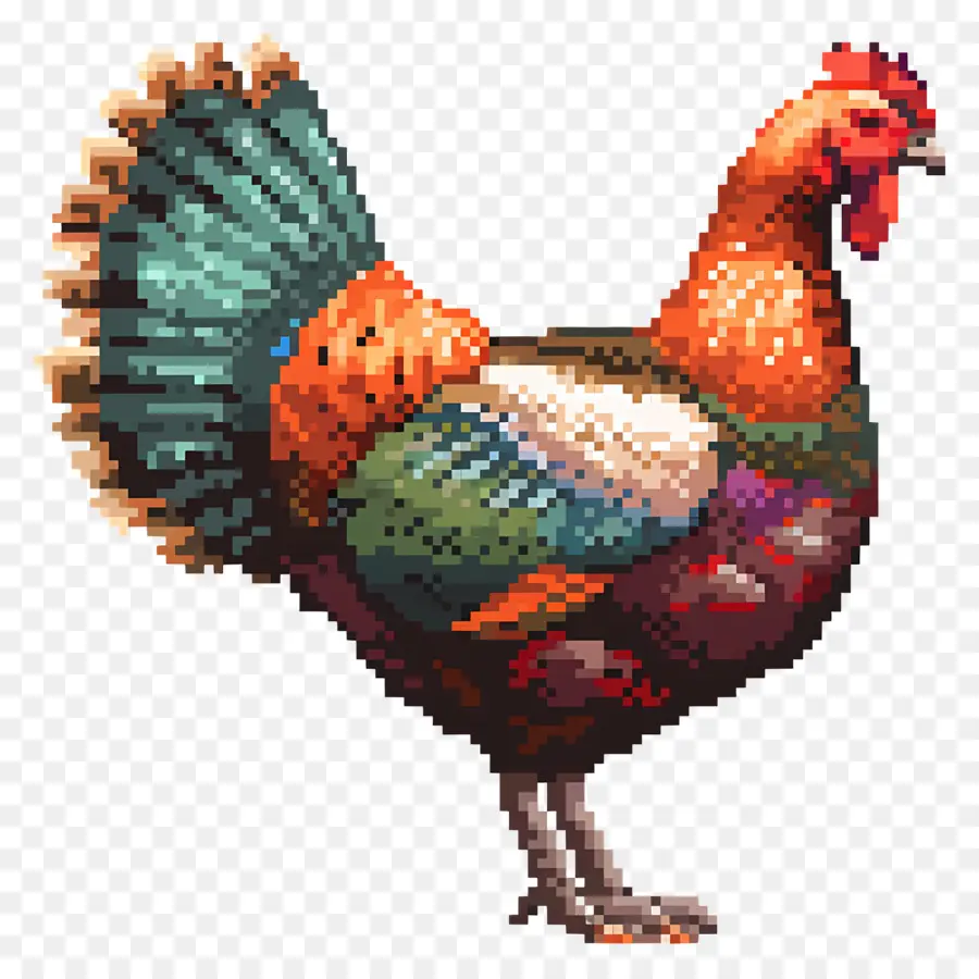 Pixel Thanksgiving Turkey，ไก่สีสันสดใส PNG