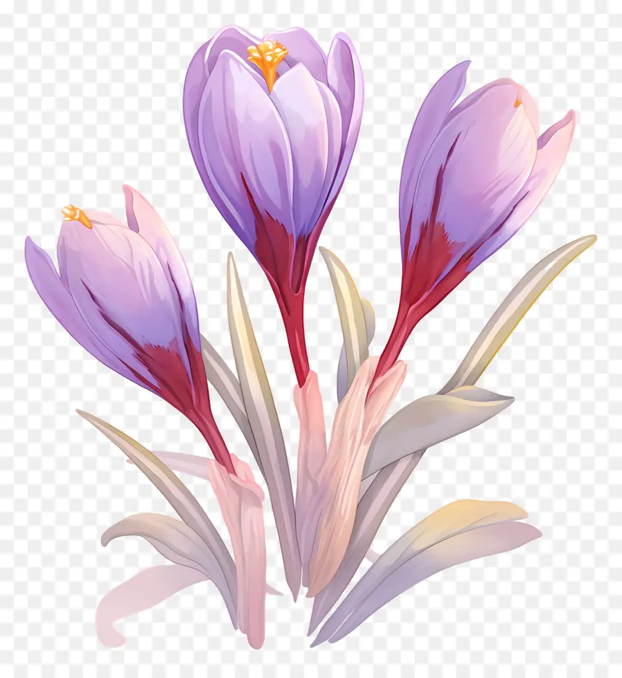 Crocus สีเหลือง，ดอกไม้สีม่วง PNG