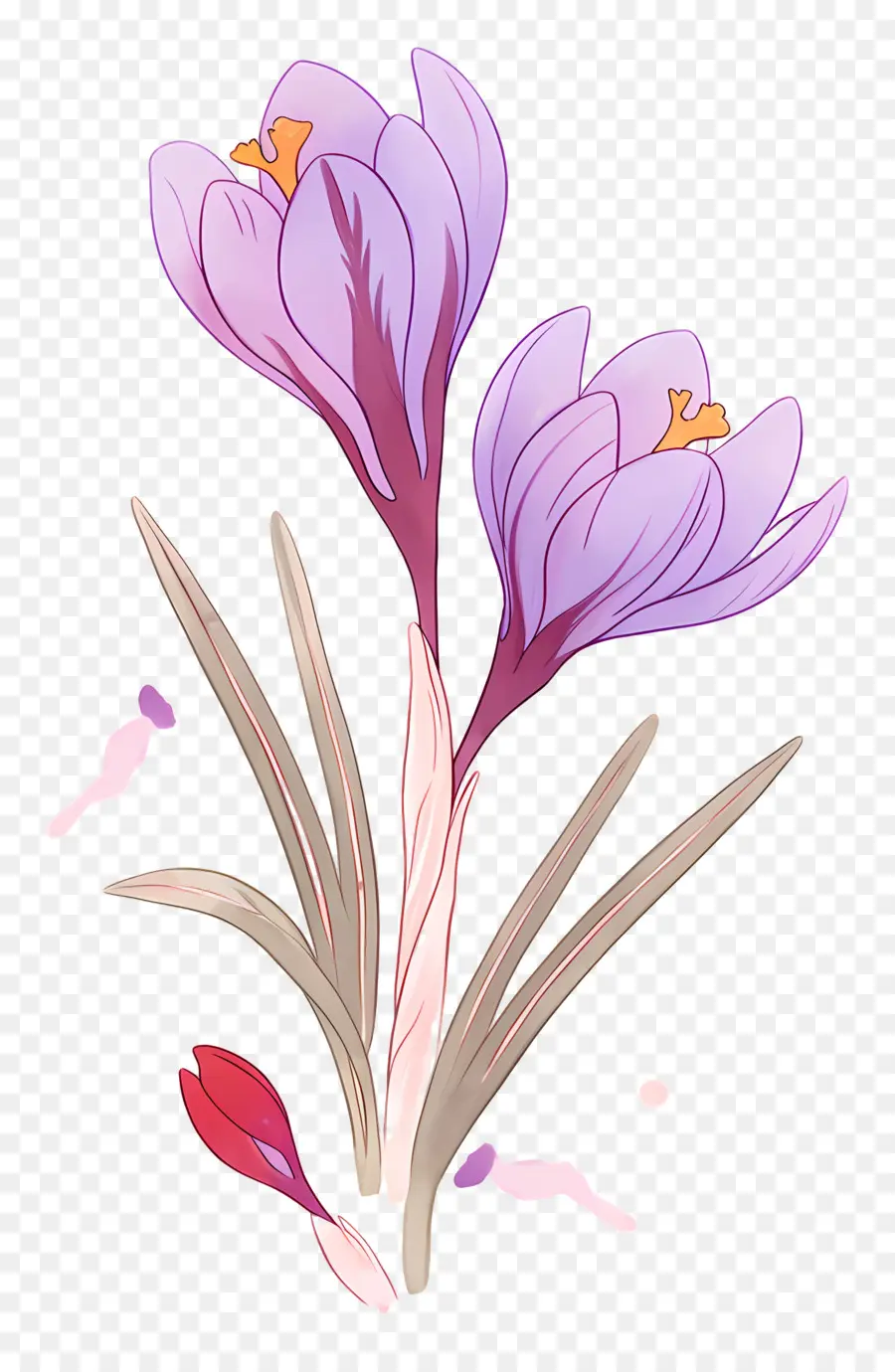 Crocus สีเหลือง，ดอกไม้สีม่วง PNG