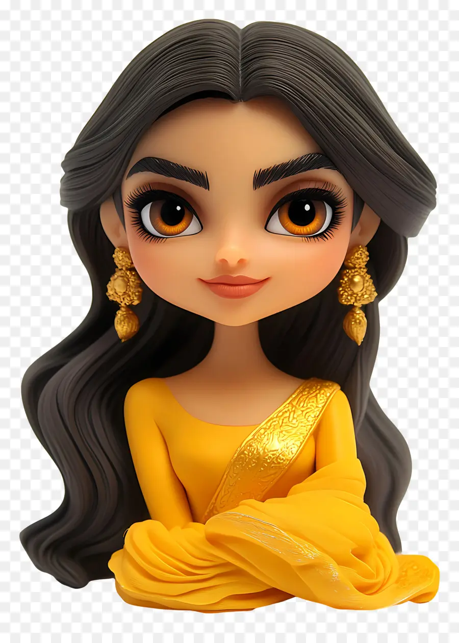 Deepika Padukone，ตัวละคร Chibi เป็นสีเหลือง PNG