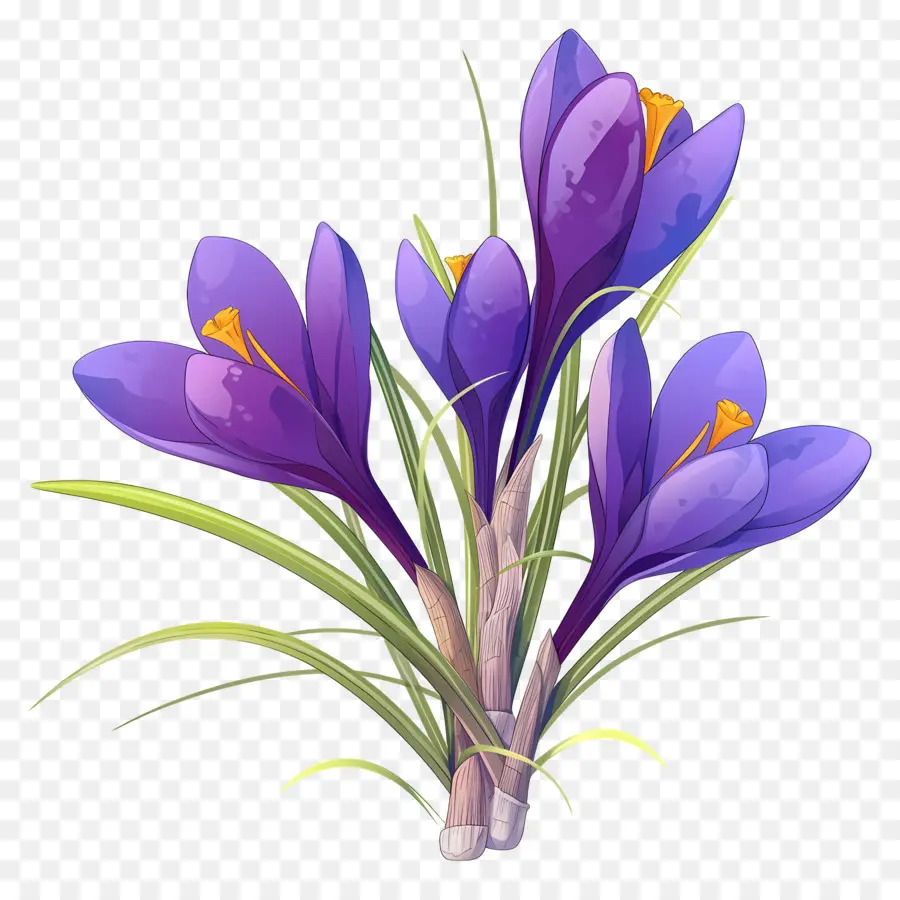 Crocus สีเหลือง，ดอกไม้สีม่วง PNG