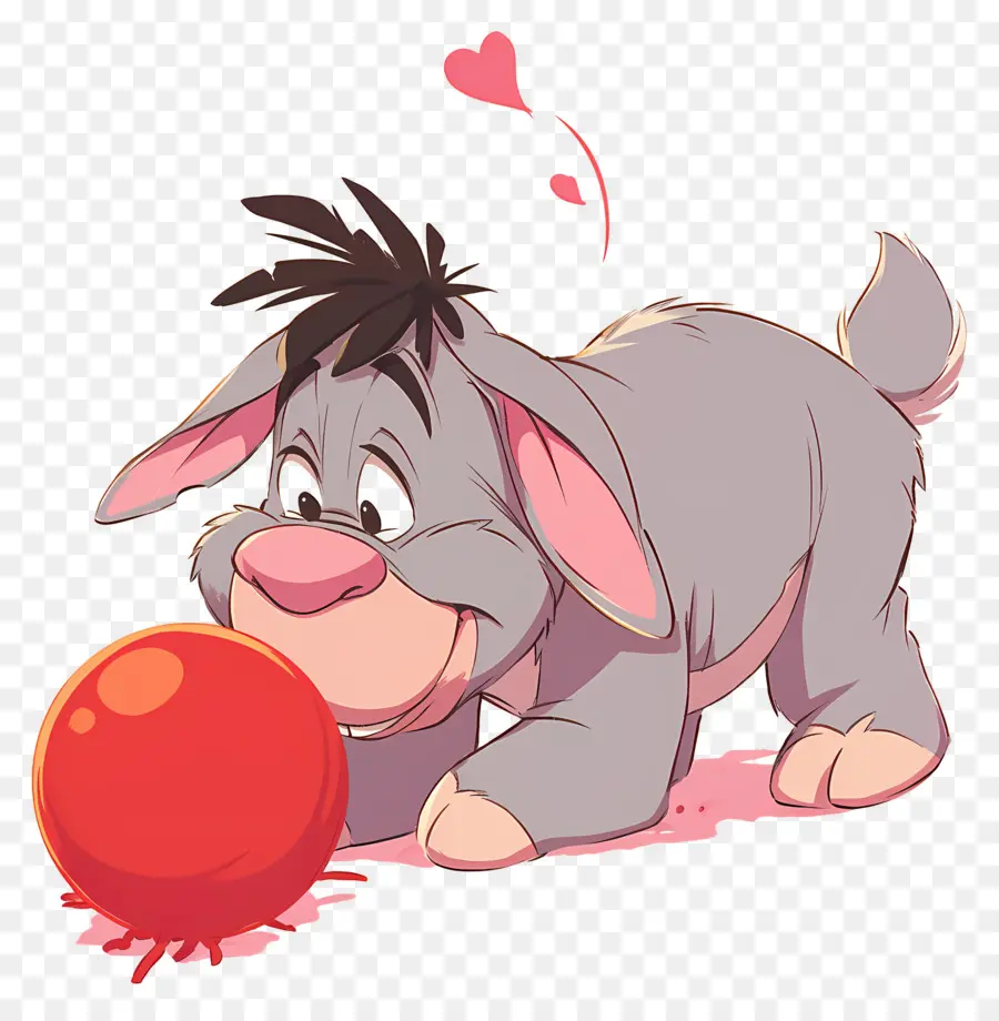 Eeyore，ลาสีเทากับลูกบอลสีแดง PNG