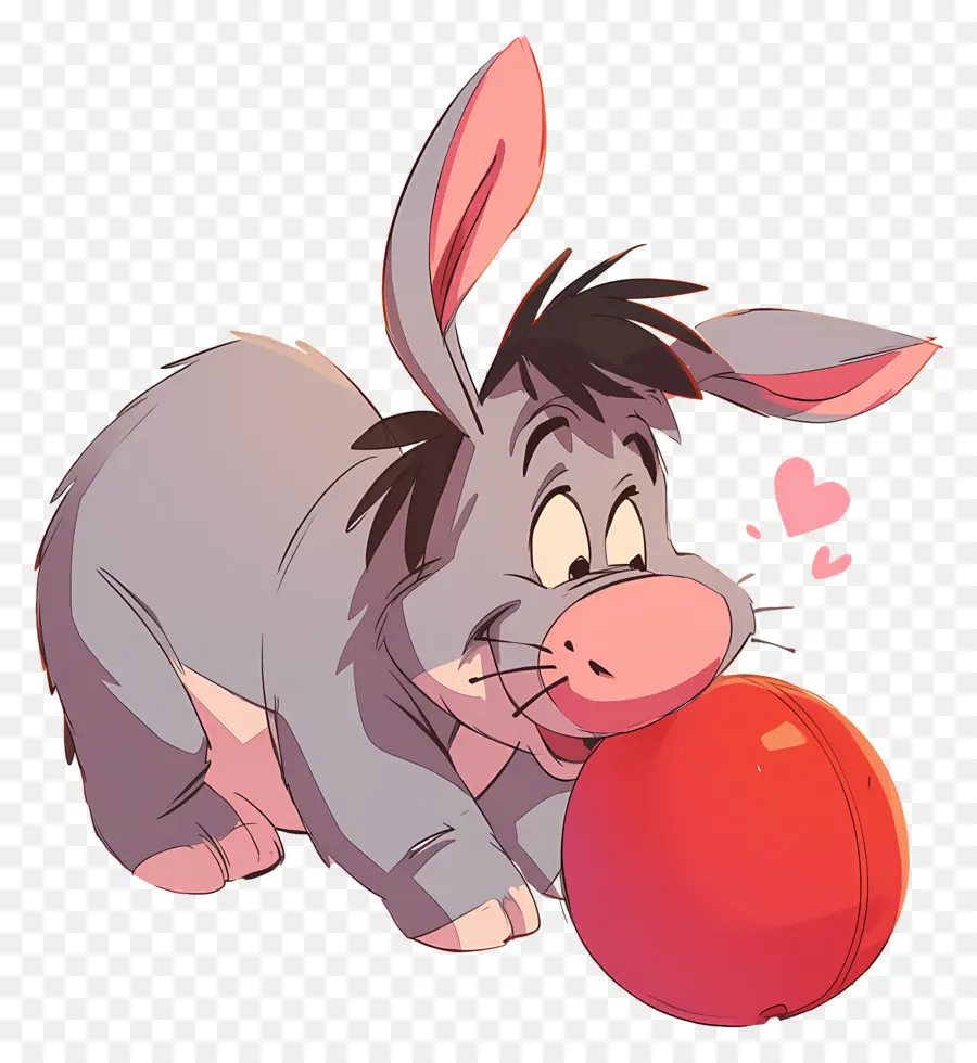 Eeyore，ลาสีเทากับลูกบอลสีแดง PNG