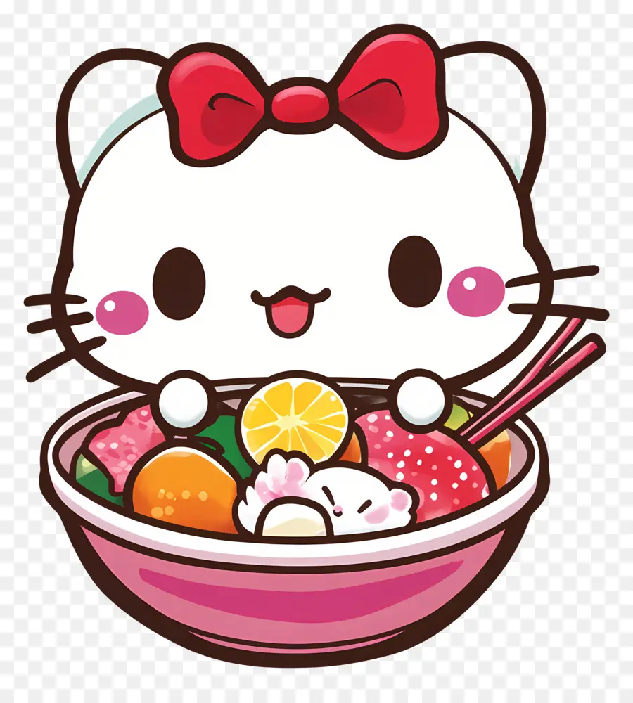 สติกเกอร์ Hello Kitty，แมวกับชามอาหาร PNG