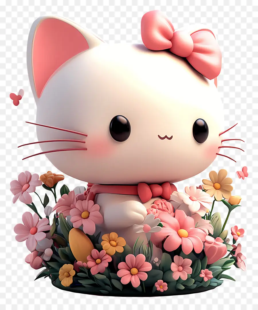 สติกเกอร์ Hello Kitty，แมวขาวกับดอกไม้ PNG