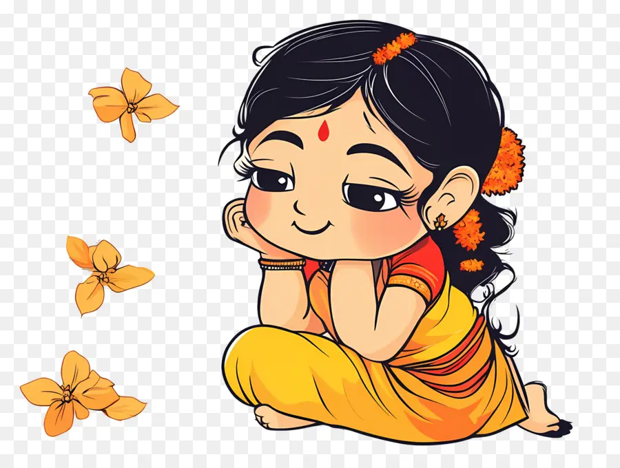 Sharad Purnima，สาวน่ารักในชุดแบบดั้งเดิม PNG