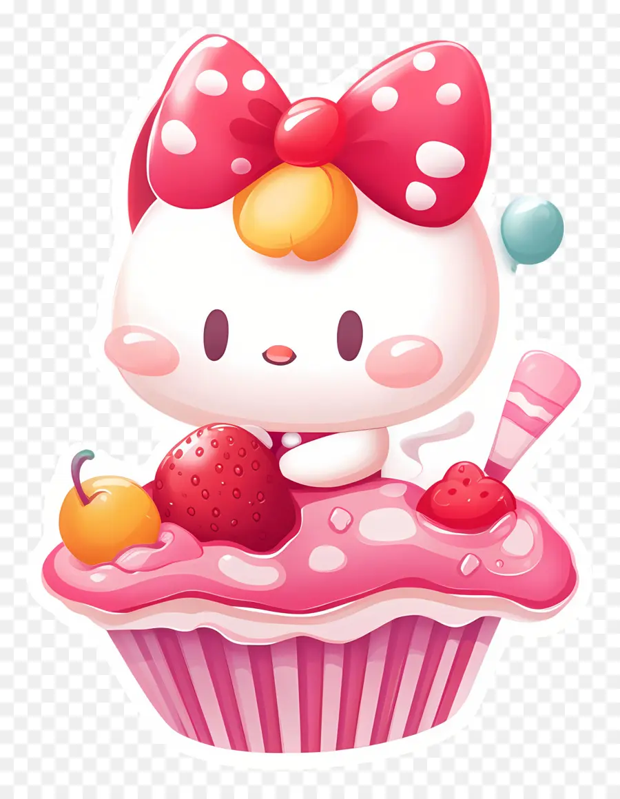 สติกเกอร์ Hello Kitty，แมวบนคัพเค้ก PNG