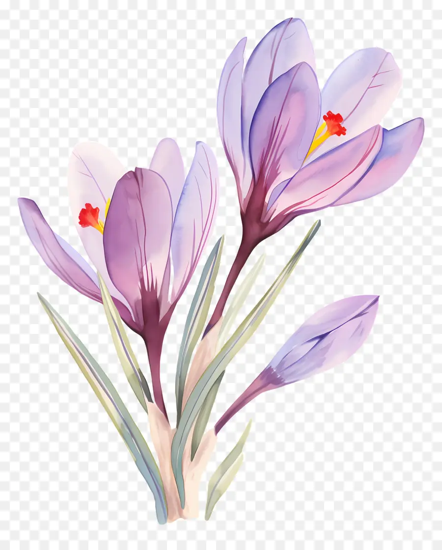 Crocus สีเหลือง，ดอกไม้สีม่วง PNG