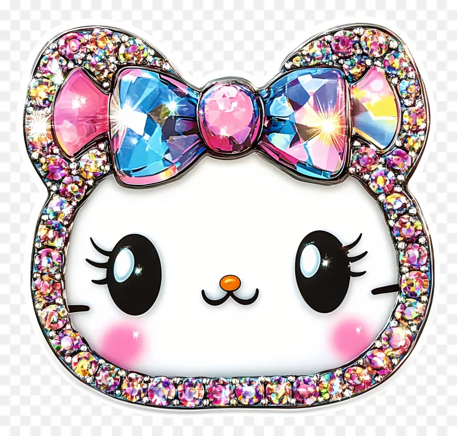 สติกเกอร์ Hello Kitty，หน้าแมวเปล่งประกาย PNG