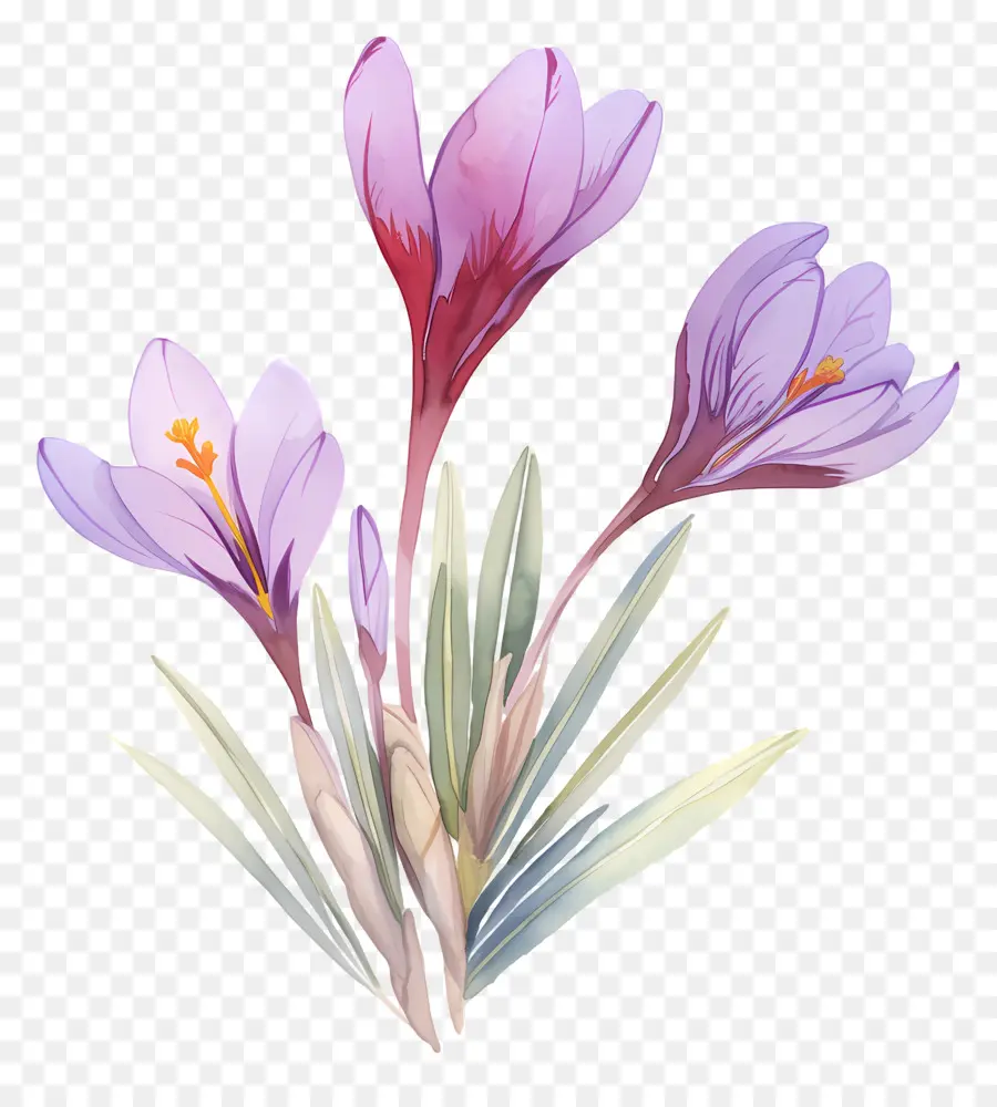 Crocus สีเหลือง，ดอกไม้สีม่วง PNG