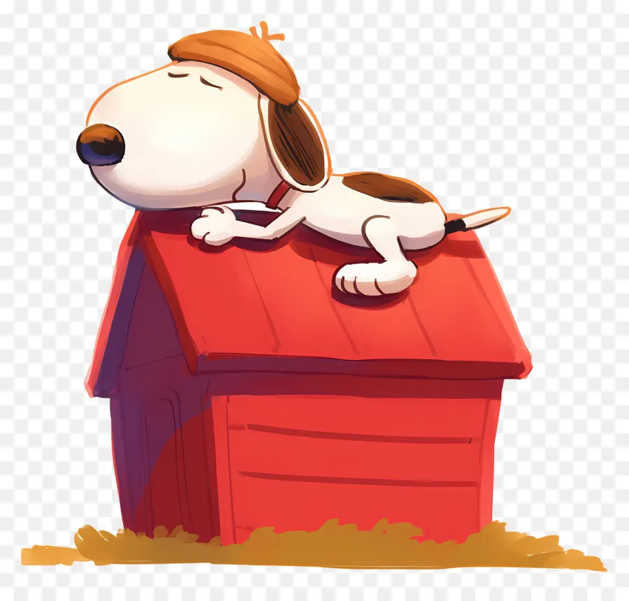 Snoopy นอนหลับ，สุนัขการ์ตูนบนบ้านสีแดง PNG