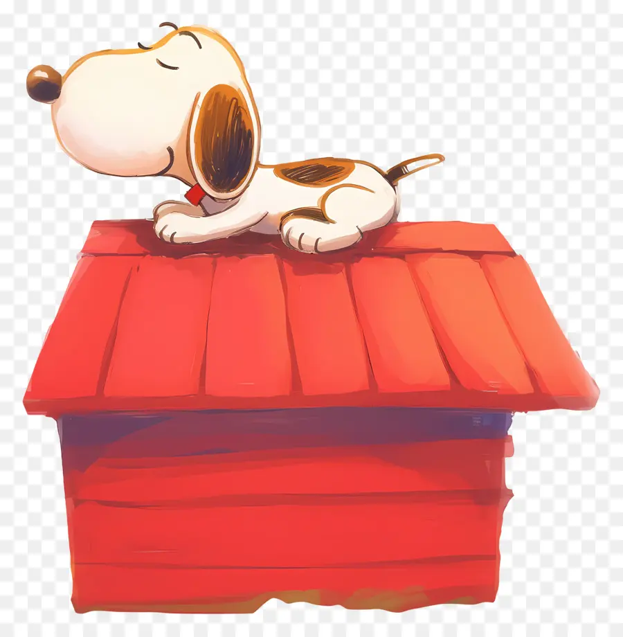 Snoopy นอนหลับ，สุนัขการ์ตูนบนบ้านสีแดง PNG