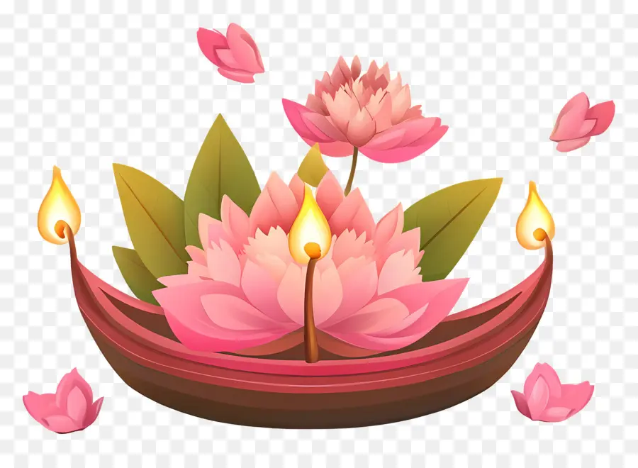 Happy Karthika Purnima，ดอกบัวและเทียน PNG