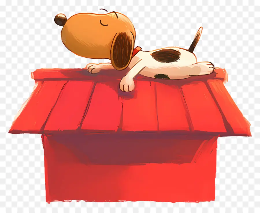 Snoopy นอนหลับ，สุนัขการ์ตูนบนหลังคาสีแดง PNG