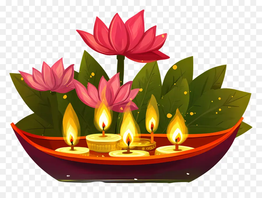 Kartik Purnima，ดอกบัวและเทียน PNG