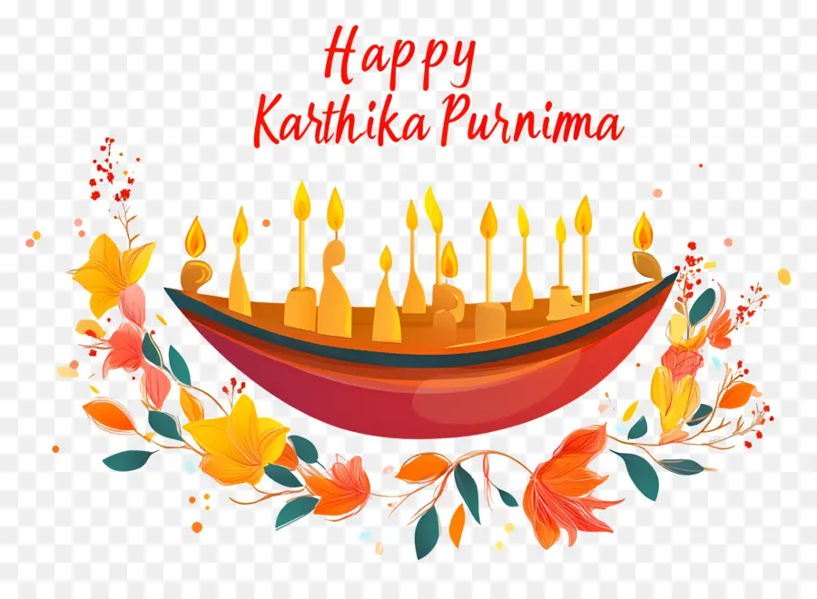 Happy Karthika Purnima，เรือดอกไม้พร้อมเทียน PNG