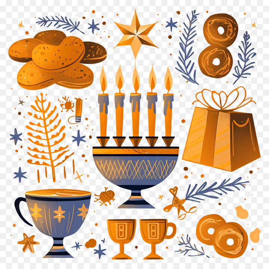 Hanukkah，เทียน Hanukkah และขนม PNG