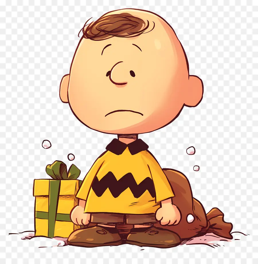 ชาร์ลีบราวน์，Cartoon Boy With Gift PNG