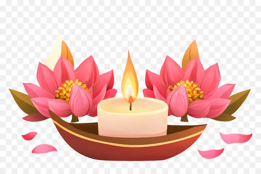 Kartik Purnima，ดอกบัวและเทียน PNG