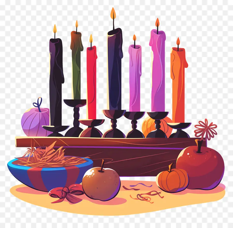 Happy Kwanzaa，เทียนที่มีผลไม้ PNG