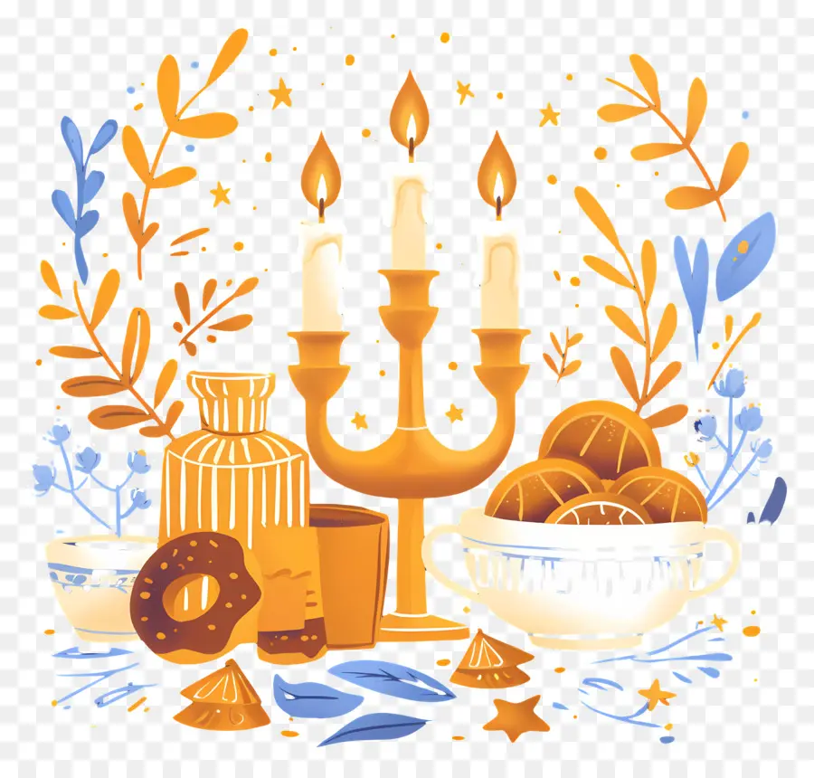 Hanukkah，เทียนและอาหาร PNG