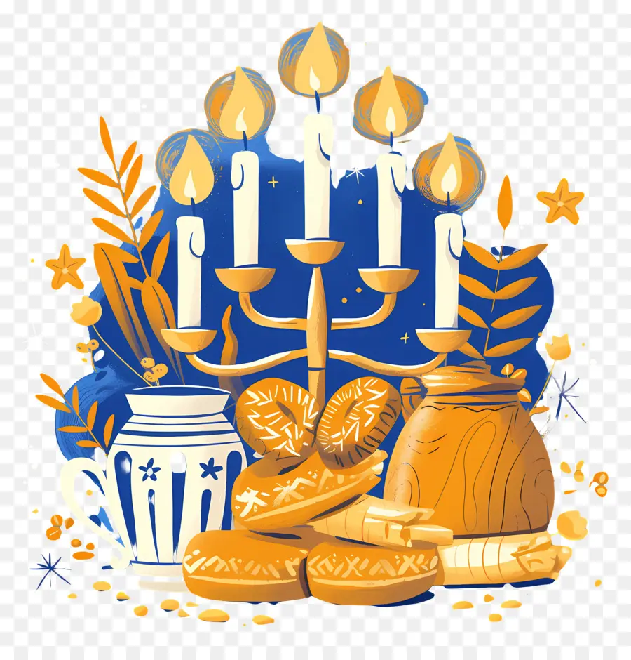 Hanukkah，เทียน Hanukkah และขนมปัง PNG