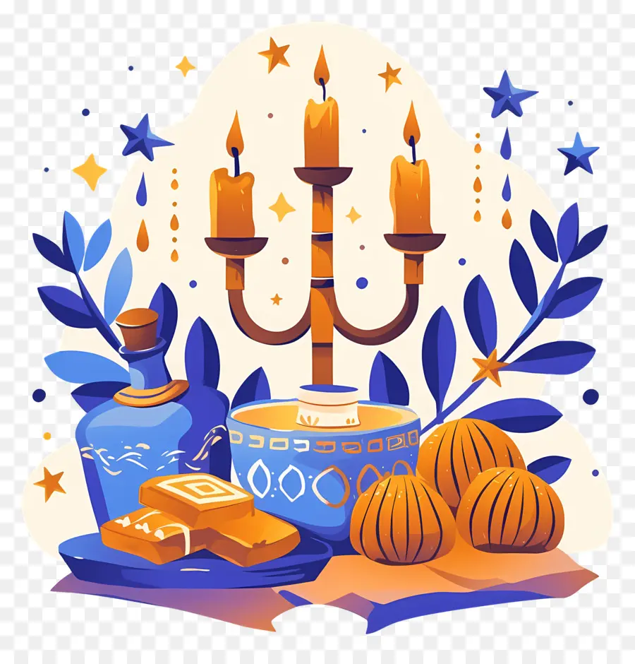 Hanukkah，เทียนและอาหาร PNG