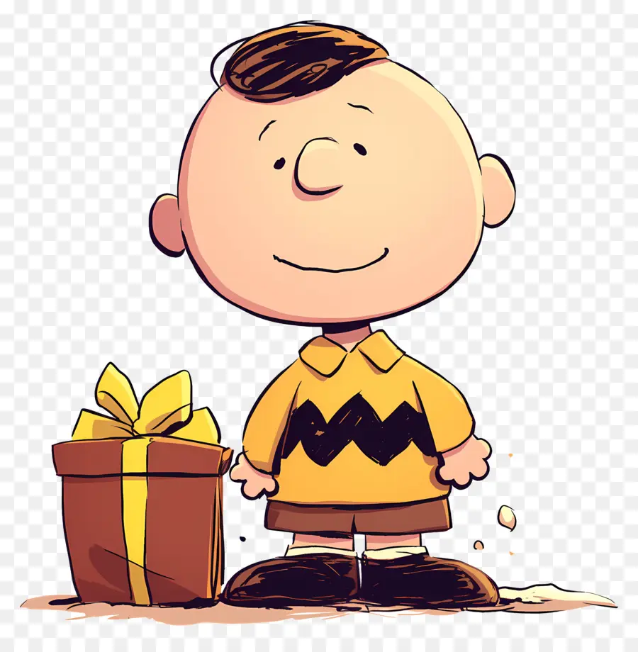 ชาร์ลีบราวน์，Cartoon Boy With Gift PNG