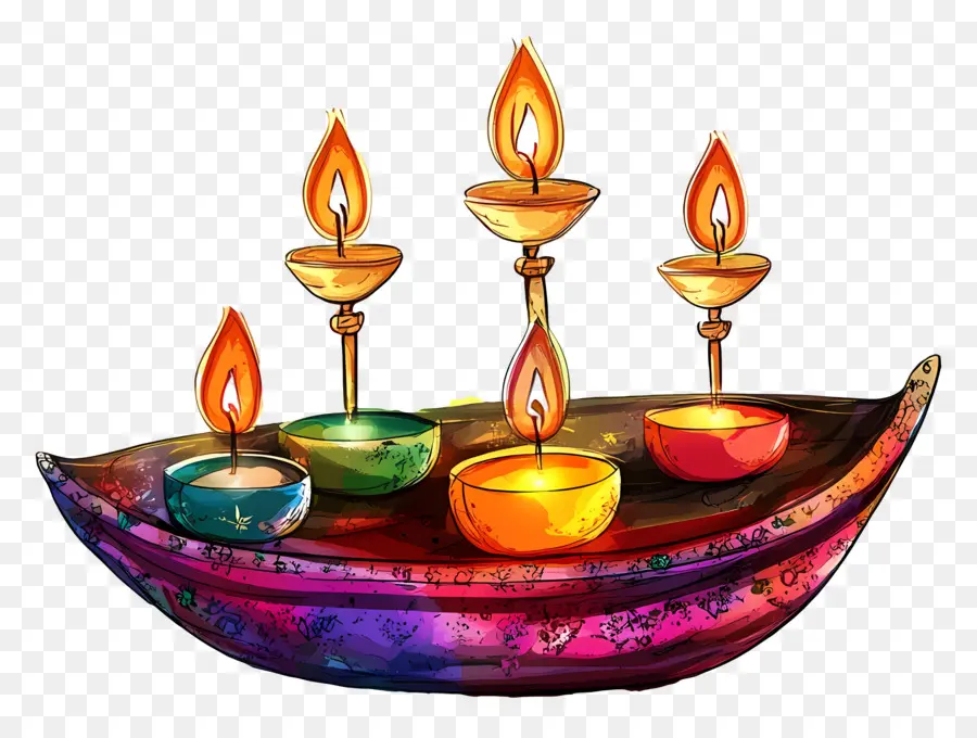 Happy Karthika Purnima，เรือศิลปะกับ Diyas PNG