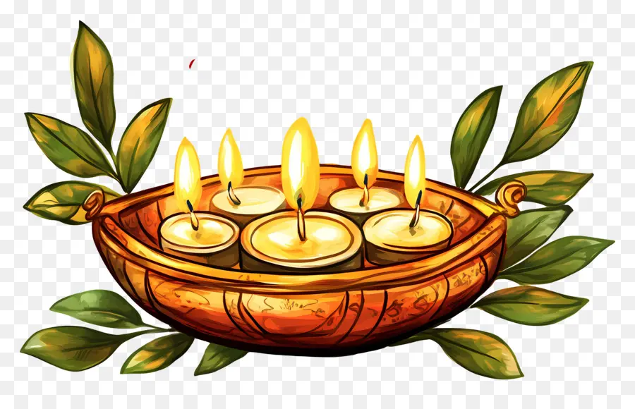 Happy Karthika Purnima，เรือเทียนที่มีใบไม้ PNG