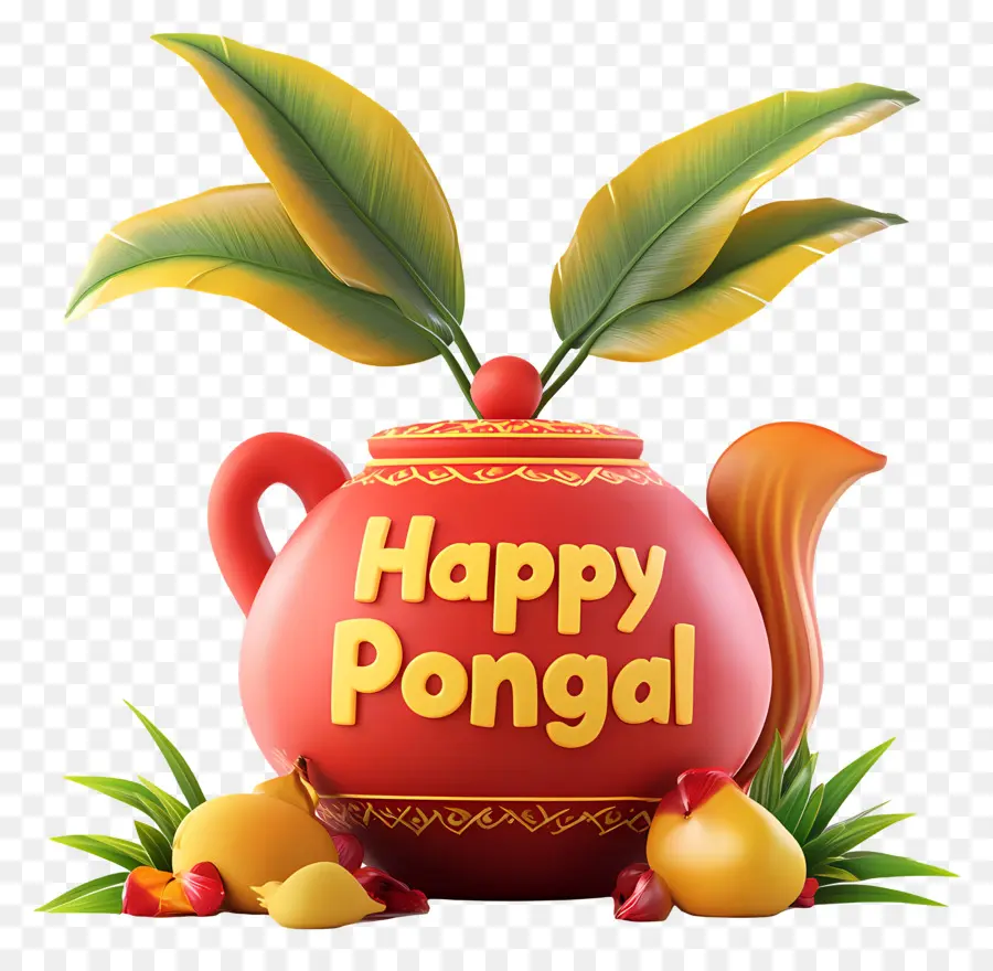 Pongal มีความสุข，หม้อที่มีใบไม้ PNG