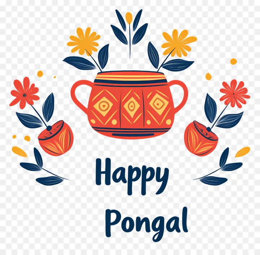 Pongal มีความสุข，หม้อด้วยดอกไม้ PNG