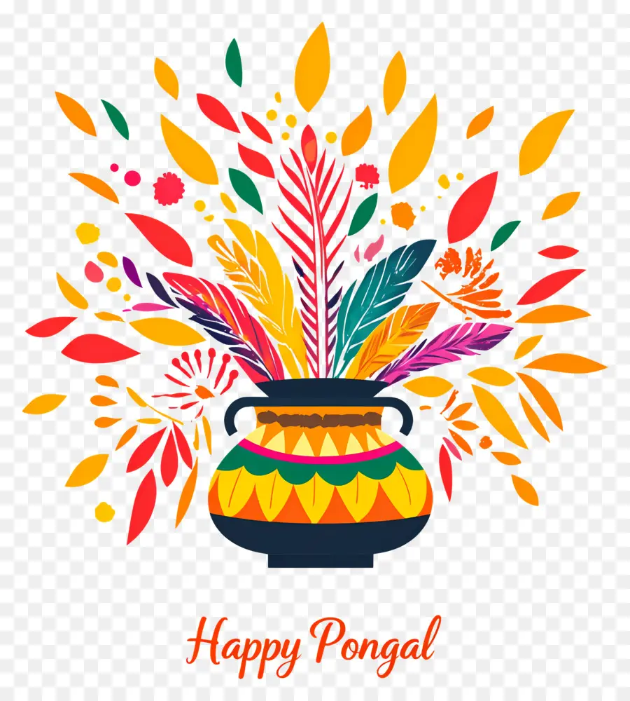 Pongal มีความสุข，หม้อสีสันสดใสกับขนนก PNG