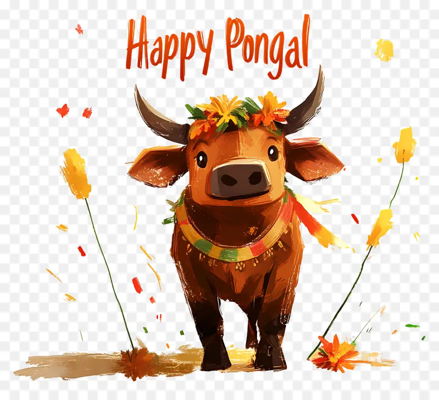 Pongal มีความสุข，วัวตกแต่ง PNG