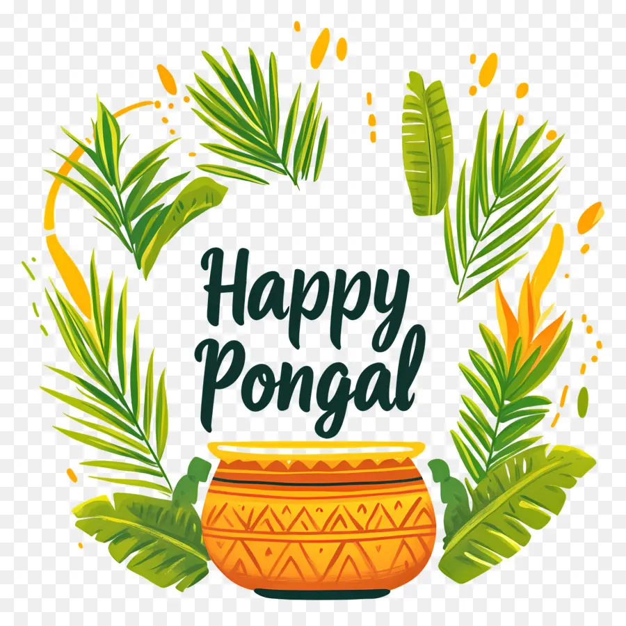 Pongal มีความสุข，หม้อตกแต่งและใบไม้ PNG