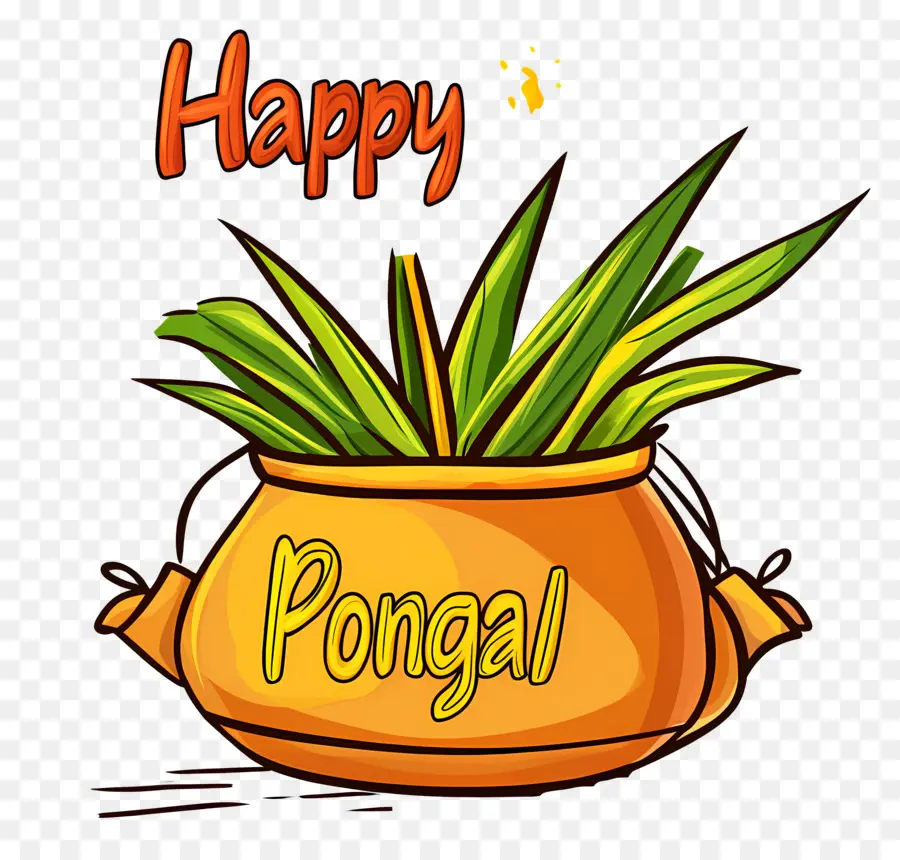 Pongal มีความสุข，หม้อตกแต่งด้วยใบไม้ PNG