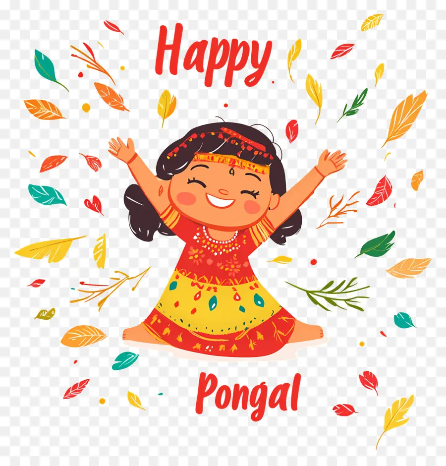 Pongal มีความสุข，สาวมีความสุขกับใบไม้ PNG