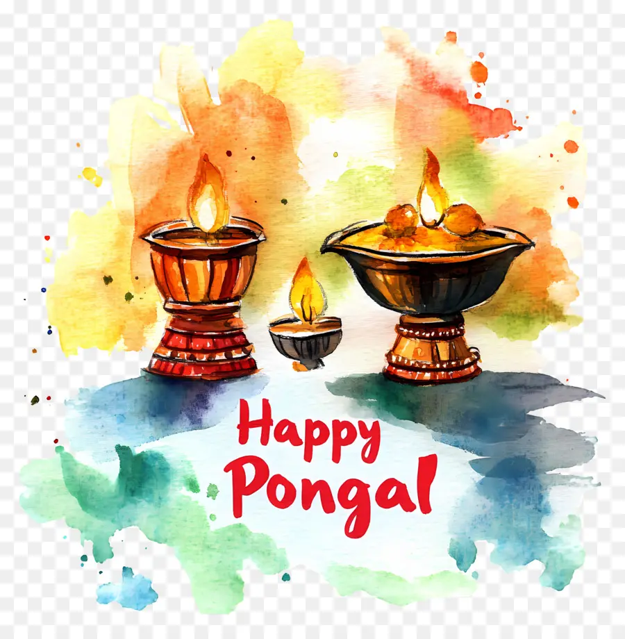 Pongal มีความสุข，โคมไฟสีน้ำ PNG