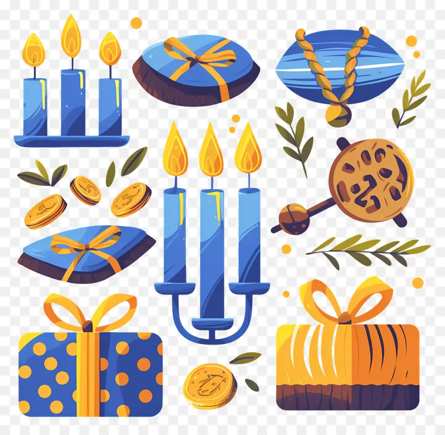 Hanukkah มีความสุข，Menorah กับเทียน PNG