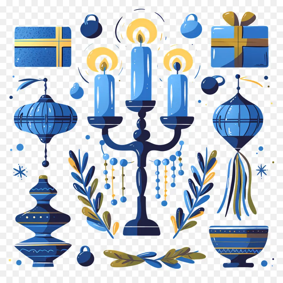 Hanukkah มีความสุข，เทียน Hanukkah และการตกแต่ง PNG