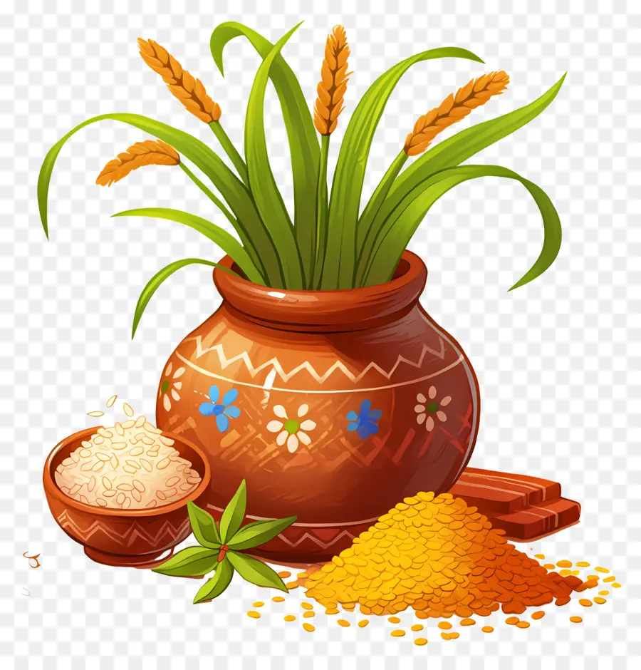 Pongal สามารถ，หม้อตกแต่งด้วยข้าว PNG