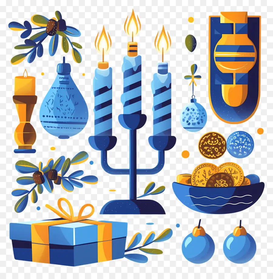 Hanukkah มีความสุข，Menorah พร้อมของขวัญ PNG