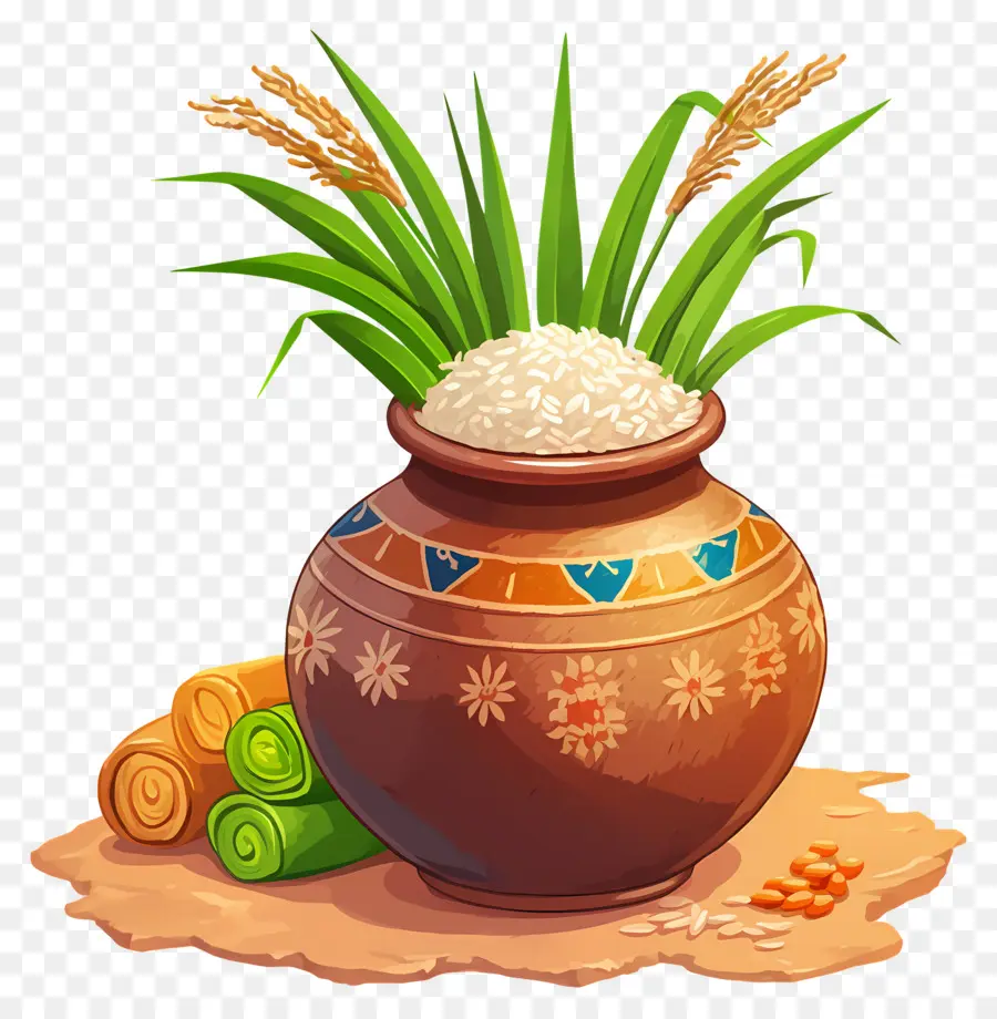 Pongal สามารถ，หม้อตกแต่งด้วยข้าว PNG