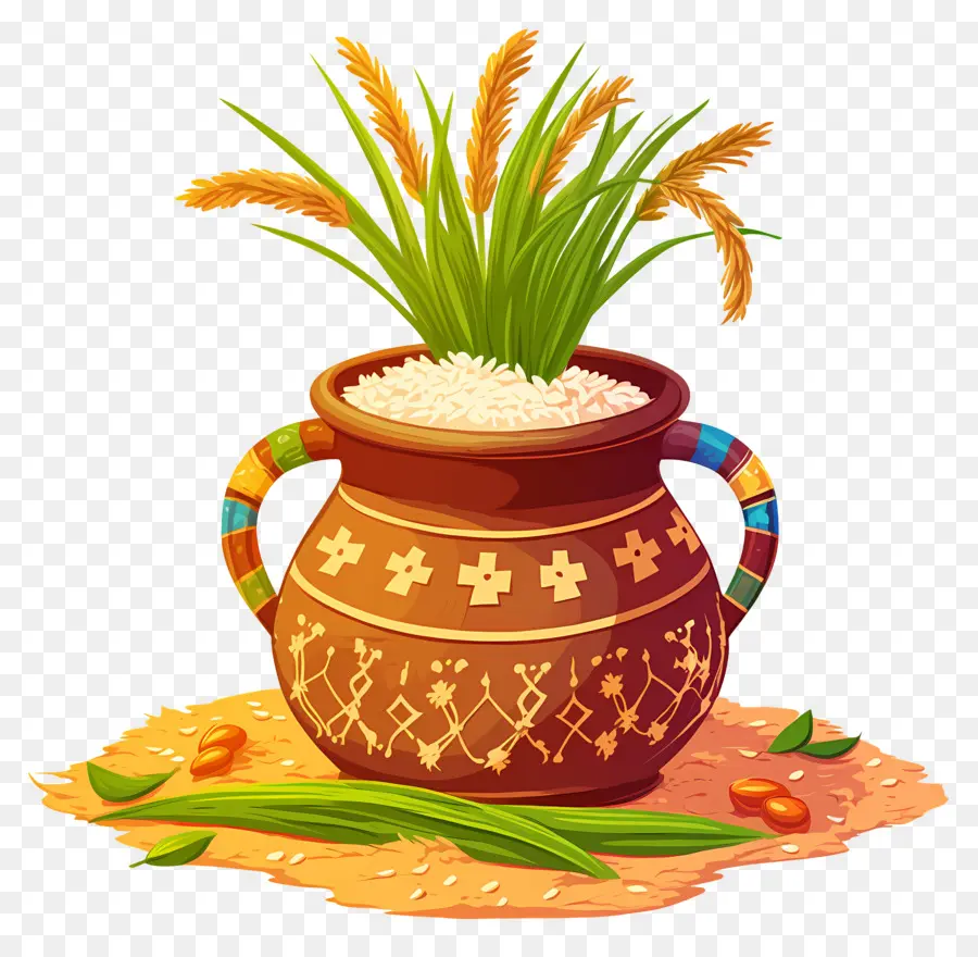 Pongal สามารถ，หม้อตกแต่งด้วยข้าว PNG