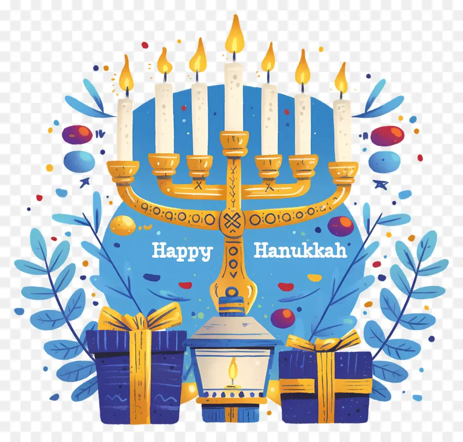 Hanukkah มีความสุข，Menorah กับเทียน PNG