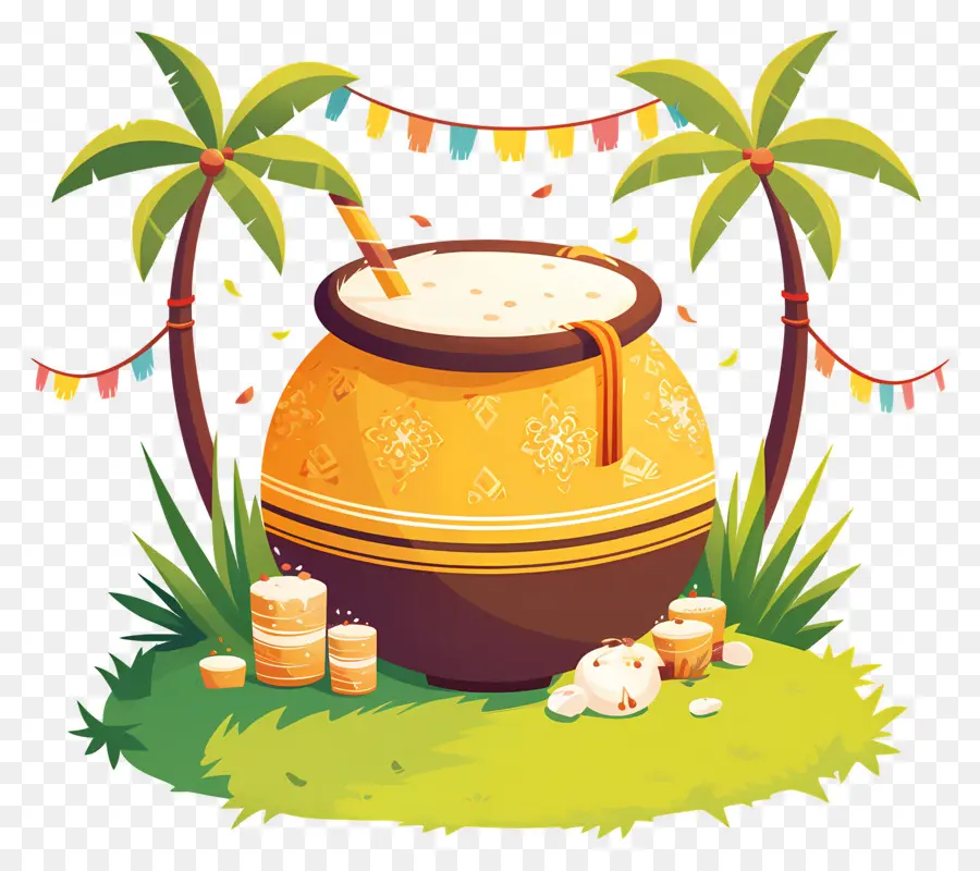 Pongal สามารถ，หม้อที่มีนม PNG