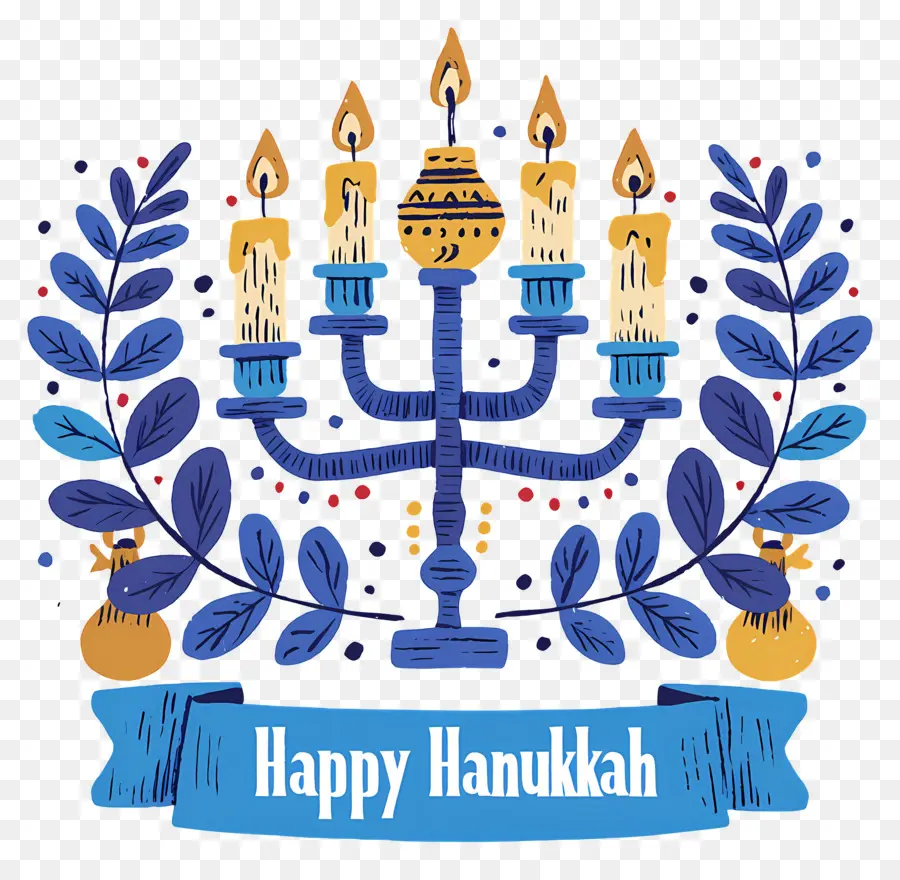 Hanukkah มีความสุข，Menorah กับเทียน PNG